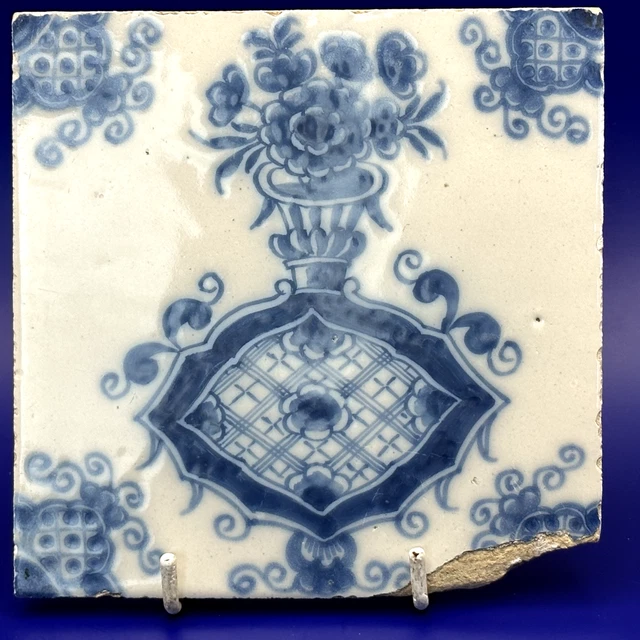 Antique English Bristol Blue and White Tile With Flowers 18th Century