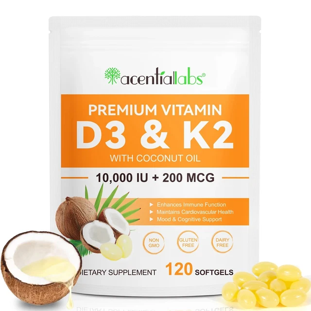 PREMIUM VITAMIN D3 10,0000IU K2 200mcg Bone Blood Heart Immune Support