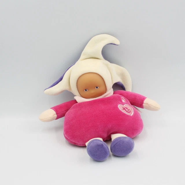 Doudou Poupée lutin rose violet avec grelot coeur brodé Corolle - 2900