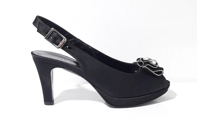 SCARPE DECOLLETE SANDALI Donna Lorbac Raso Nero Tacco Alto Plateau