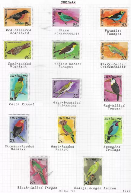 Suriname 1977 BIRDS issue of 14  MINT hinged