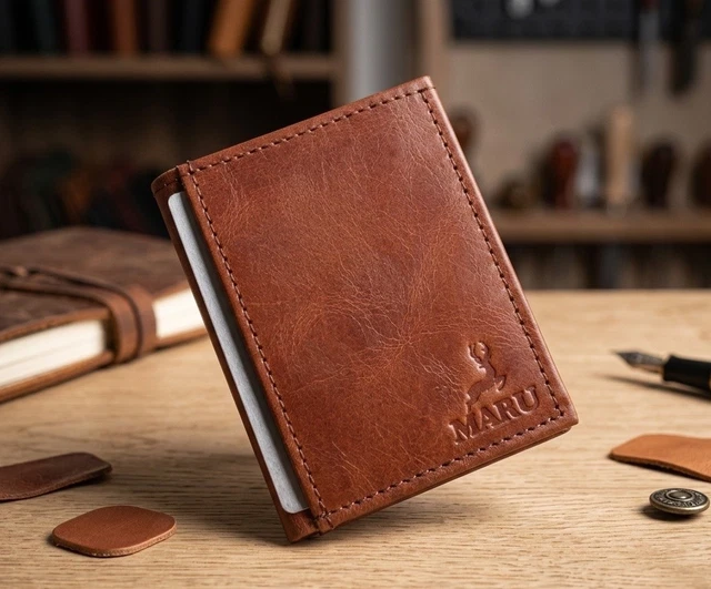 Portafoglio Uomo Pelle in Vera Nappa di Capra Slim Verticale Bifold – Portafogli Uomo con Portamonete, Slot Carte con Tira Rapida, Compatto Minimalista, Tasca Nascosta per Monete, Chiave o AirTag