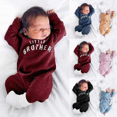 Newborn Child Baby Boys Girls Long Sleeves Button Letter Romper Jumpsuit Clothes