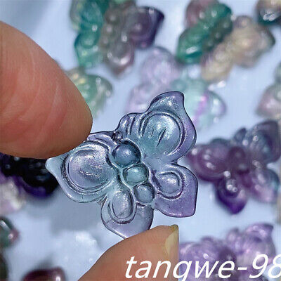 Natural Fluorite Quartz Crystal Hand Carved  Butterfly Reiki Healing 1pc