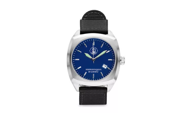 Seemannsgarn _ Maritimes Uhr, Zifferblatt Navy-blau, Band Schwarz