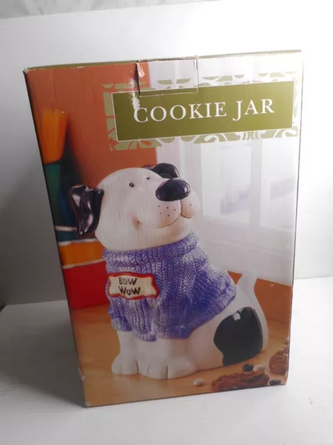 Bow Wow Dog Ceramic Cookie Jar wearing Blue Knit Sweater this pudgy little pup