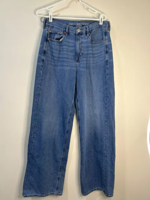 American Eagle Women’s Size 10 Long Medium Wash High Rise Skater Jeans Wide Leg