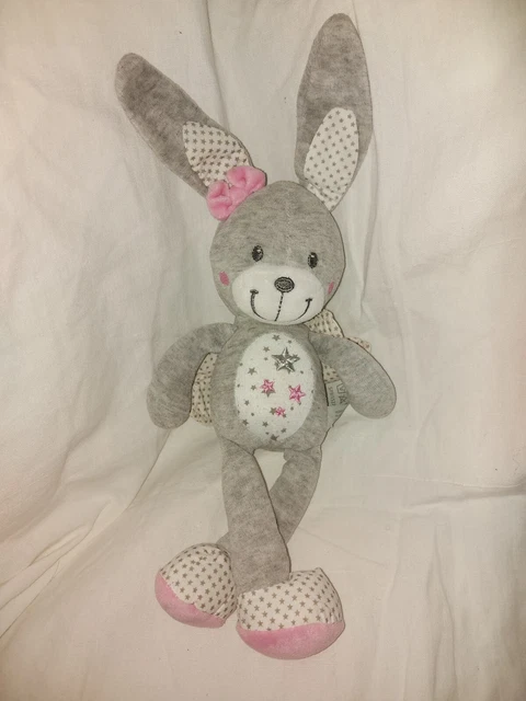 NICOTOY Doudou plat Lapin Ange Etoile Blanc Rose Gris Simba Toys tbé