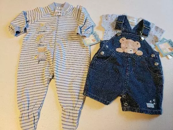 Vintage NWT Carters Infant Baby Boy Size Small 0-3 Months 3 Overalls Sleeper Lot
