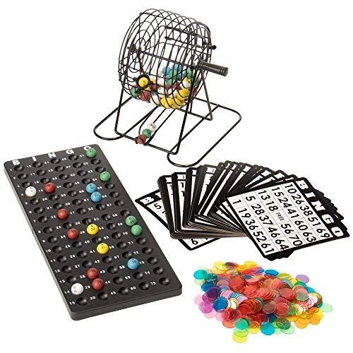 Deluxe Bingo Set - 6-Inch Roller Cage, Master Board, 75 Multicolored Balls,