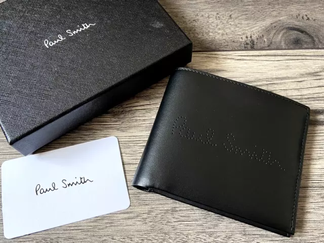 PAUL SMITH BLACK Leather Perforated Logo Wallet Made In Spain Bnib $132 ...