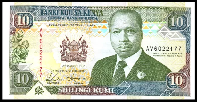 🇰🇪 Kenya 10 Shillings 1992 P# 24 Unc */ * Daniel Toroitich Arap Moi ***