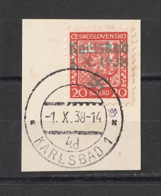 Sudetenland Karlsbad MiNr. 3 EST auf Briefstück - Ersttagsstempel 1.X.38