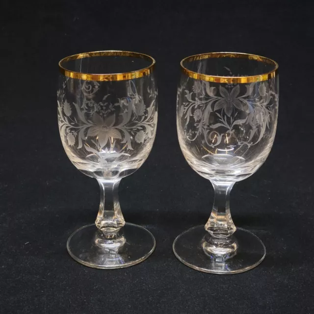 2 Anciens Verres En Cristal Gravé Doré Monogramme A D et A G