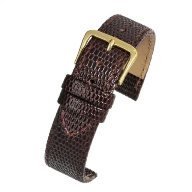 Hommes 18mm Véritable Marron Cuir Grain Lézard Qualité Bracelet de Montre