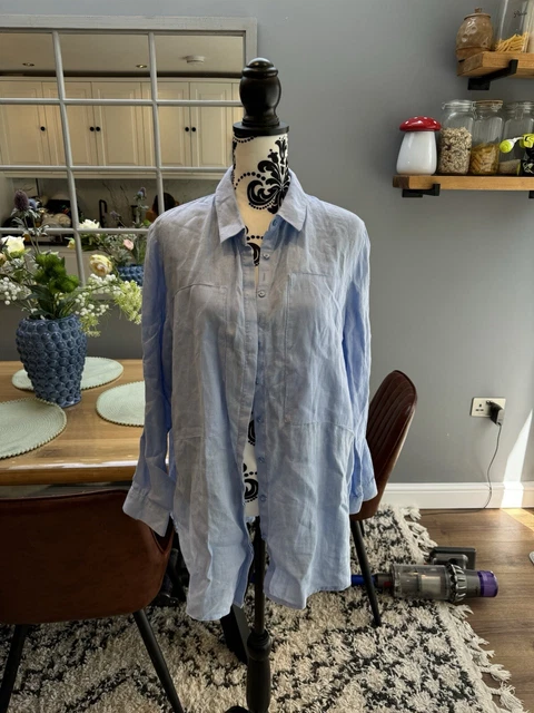 MARKS SPENCER Autograph Chambray Blue 100 Linen Shirt Blouse Size UK 18 25.00 PicClick UK