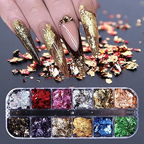 Chunky GlitterDécoration Ongles Professionnelle 12 Grille Ongles Paillettes G...