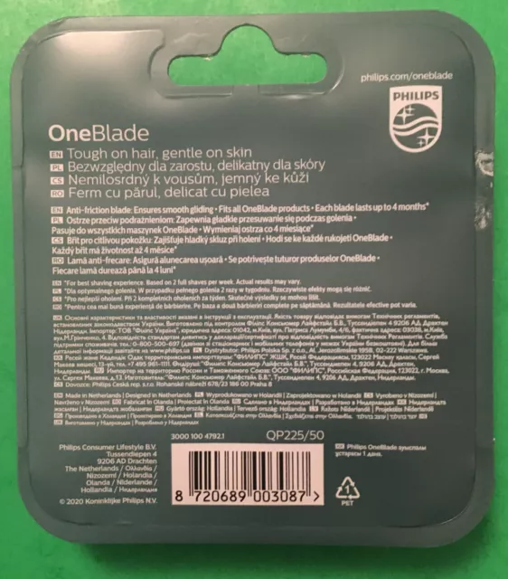 ✅PHILIPS OneBlade QP225/50 LOT 2 Lames rechange Rasoir One Blade Anti-Friction 2