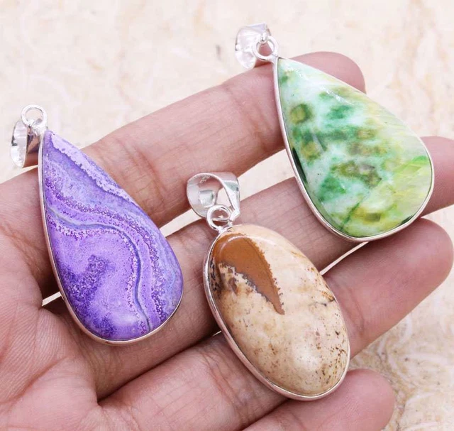 Picture Jasper 925 Silver Plated Handmade Pendant Wholesale Lot of 1.5-2.5"
