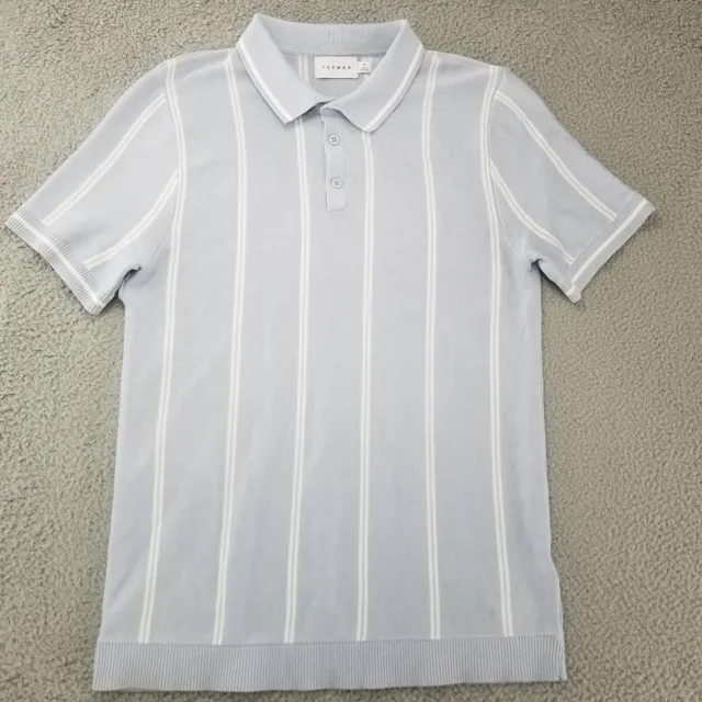 Topman Polo Shirt Adult Medium Blue Knit White Stripes Pique Preppy Stretch Mens