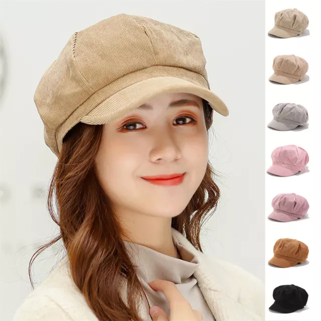 Ladies Womens Girls Corduroy Baker Boy Peaked Cap Winter Newsboy Hat