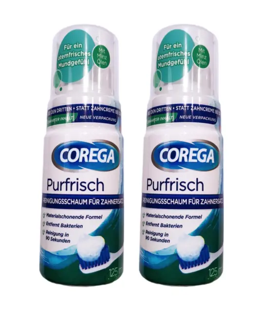 2x Corega Purfrisch Prothesen Reinigungsschaum 2x 125 ml Prothesenreiniger