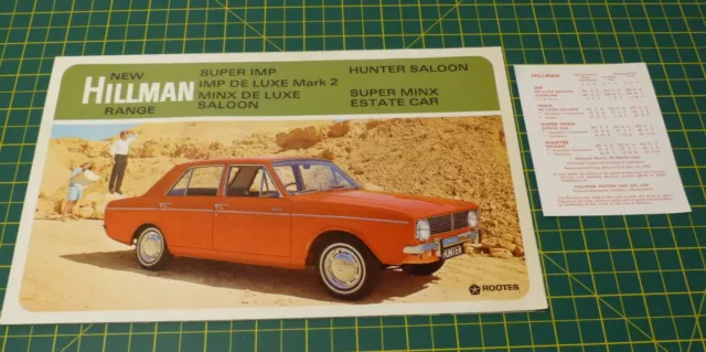 Hillman cars Range 1966-67  Sales Brochure & price list, Imp, Minx, Hunter, MINT