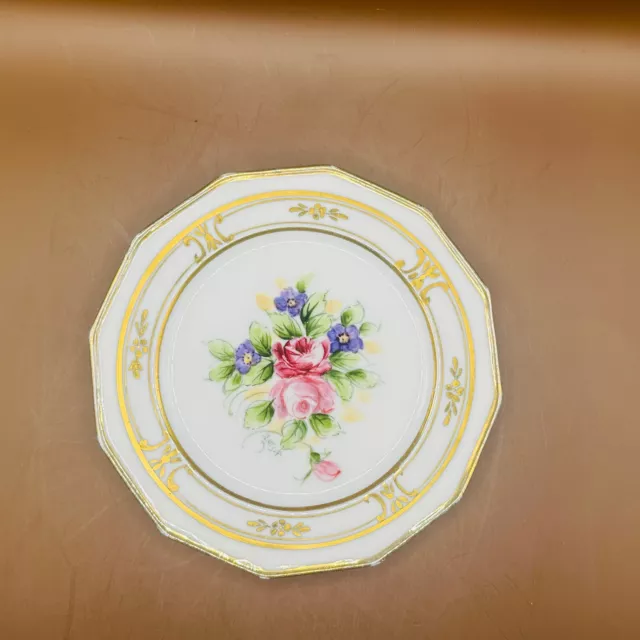 Antique T&V Limoges Plate Hand Painted Tea Roses E. Miler Signed