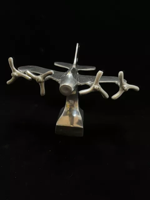 Vintage Chrome Metal Airplane Desk Model Art Deco Plane