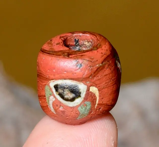 Ancient Islamic Brick Red Bead W Cane Inserts Excavated In Mali, African Trade