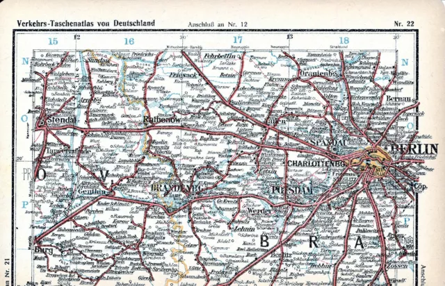 Berlin Stendal Brandenburg Potsdam 1922 orig. Eisenbahn-Teilkarte Zossen Werder