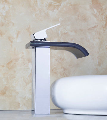 Grifo de baño lavabo cubierta de fregadero montado 1 mango pico de vidrio cascada grifo mezclador