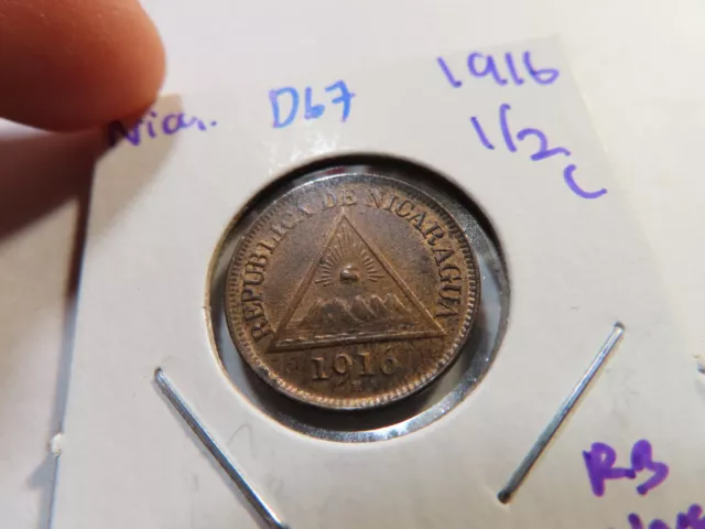 D67 Nicaragua 1916 1/2 Centavo Red Brown UNC