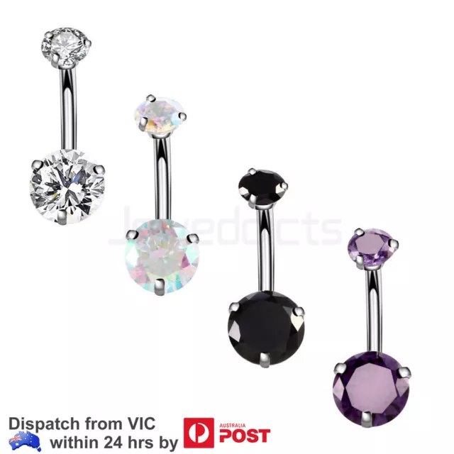 Belly Button Ring Navel Bar Zirconia Stone Steel Barbell Body Piercing Jewellery