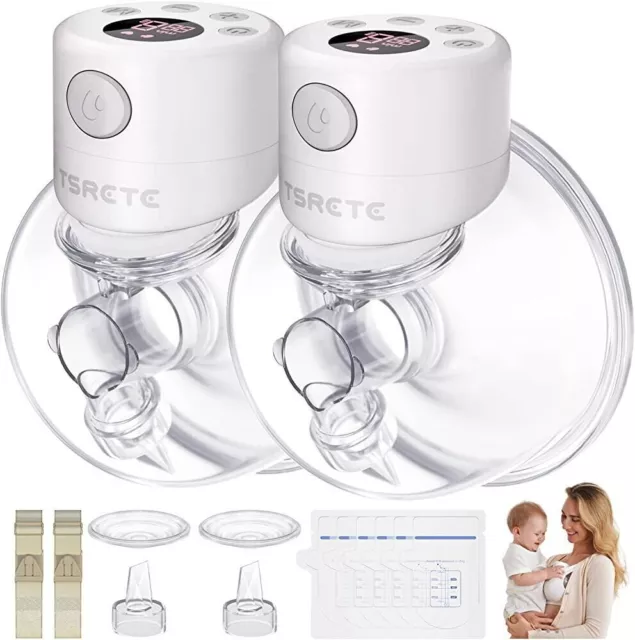 TSRETE S12 White Lightweight Double Wearable Electric Breast Pump 2 Pack