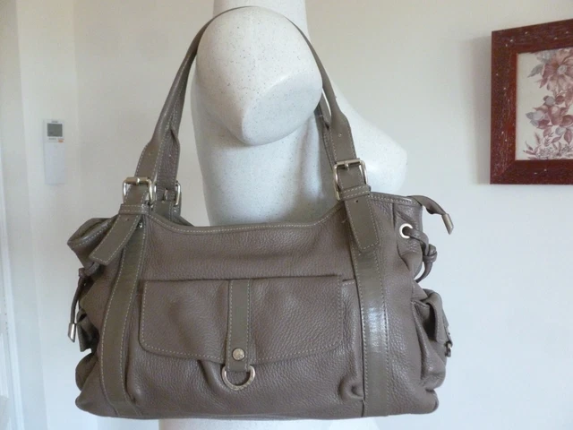 Superbe Sac Marque Lancaster Cuir Foulonne Gris Taupe Porte Main Ou Epaule