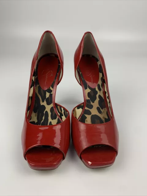 Jessica Simpson Red Patent leopard High Heel Stiletto / Open Square Toe - sz. 9