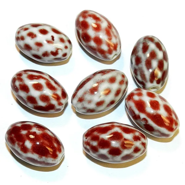CPC259 Red & White Diamond Check 25mm Tapered Oval Porcelain Beads 8pc