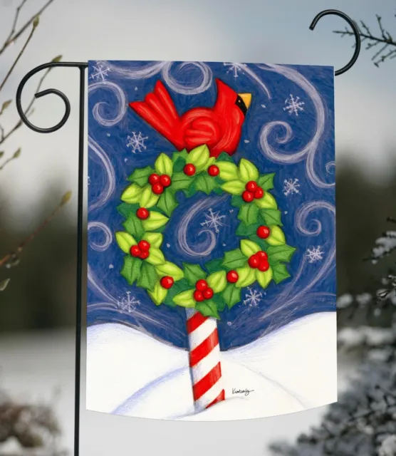 Toland Winter Wonderland 12x18 Christmas Snow Cardinal Wreath Garden Flag