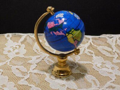 Vintage Miniature~Doll House~Colorful World Globe~Brass Stand~2.5"