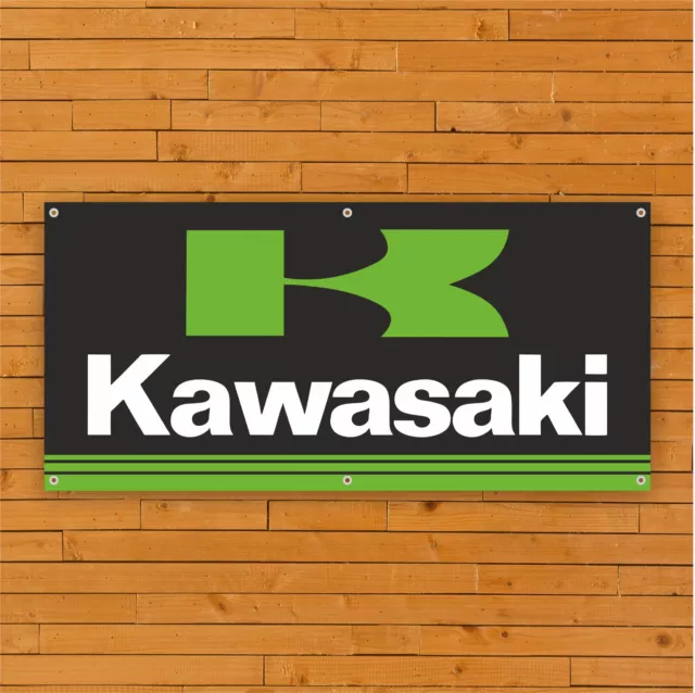 Kawasaki Motorcycle Logo PVC Banner - Garage Workshop Sign - Trackside Poster