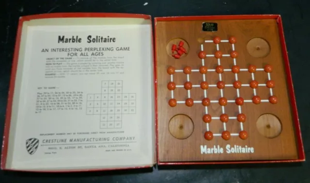 Vintage Crestline Manufacturing Co. Cherry Wood Marble Solitaire Game New In Box
