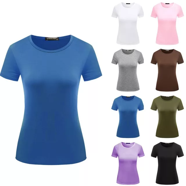 Femmes Été Solide Couleur Daily T-Shirt Décontracté Basic Manche Courte Col Rond