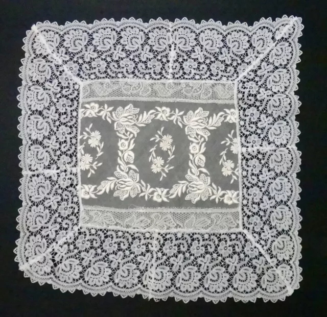 Antique Normandy Lace Square 15.5", Mixed Laces. Ideal for Boudoir Pillow Top