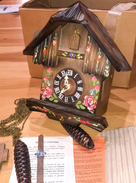 In Box Hubert Herr Black Forest Cuckoo Clock Hand Painted West Germany