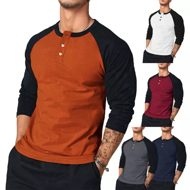 Nueva Camiseta De Manga Larga Para Hombre Con Cuello En Contraste. <