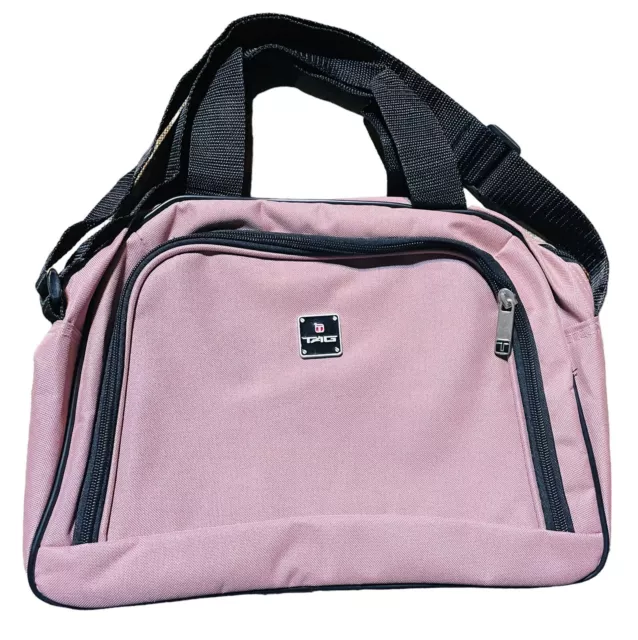 TAG Overnight Weekend Duffle Bag Carry On Pink Nylon 14" Crossbody Strap Women's