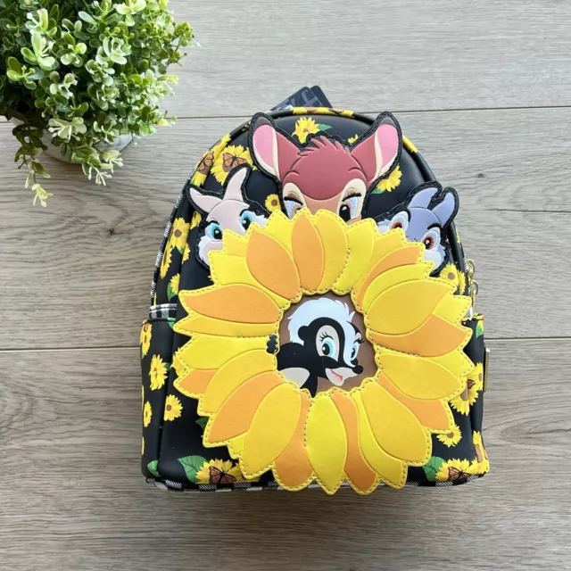 DISNEY BAMBI SUNFLOWER Friends Loungefly Mini Backpack Black Floral ...