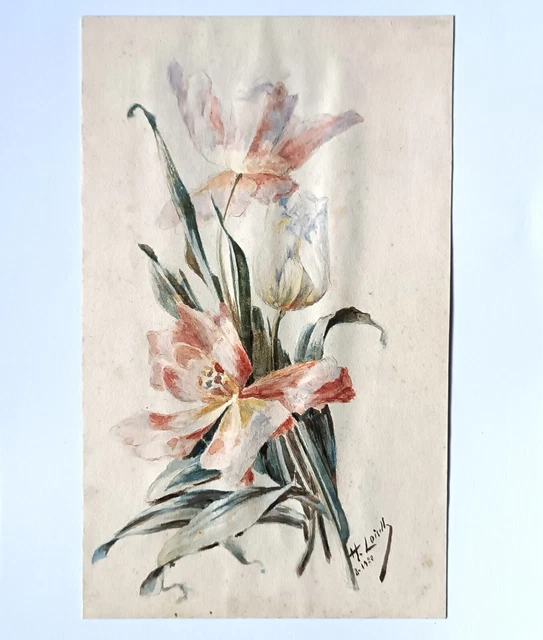 Aquarelle Ancienne Signée Vittorio Guidotti - Bouquet De Fleurs - Dimensions 21,5x16,5 Cm - Papier Insolé