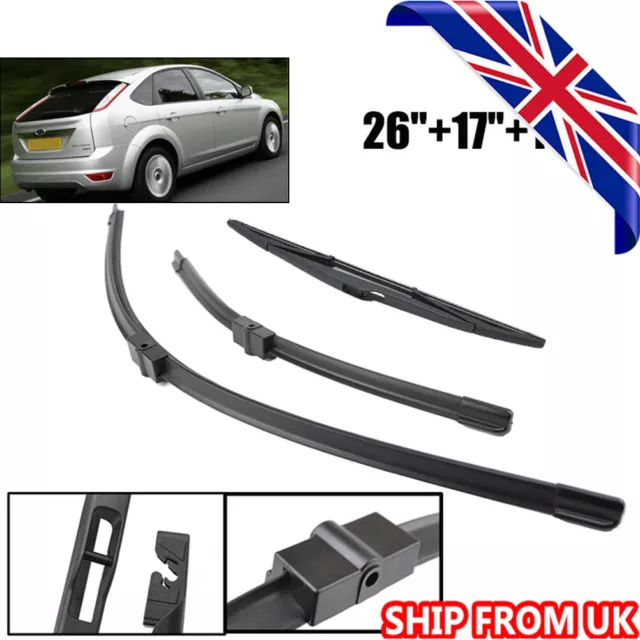 Set For Ford Focus 2 MK2 Hatchback 2004-2011 Front Rear Windscreen Wiper Blades